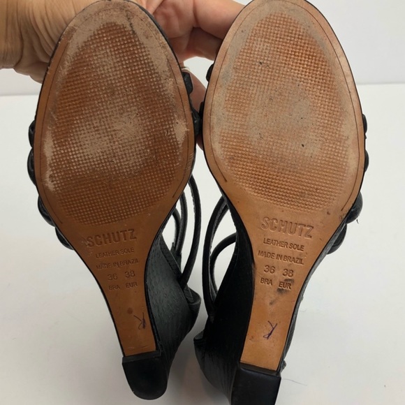 SCHUTZ Black Snakeskin Strappy Wedges Heels - Picture 6 of 7